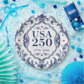 250周年 アメリカ 花柄紙皿 ペーパープレート (パーティー)