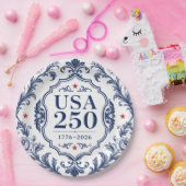 250周年 アメリカ 花柄紙皿 ペーパープレート (パーティー)