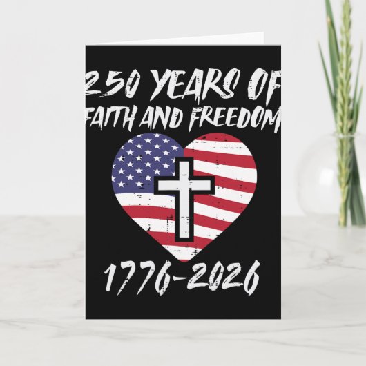 250年の信仰と自由 アメリカ国旗 ハート 250周年記念 カード (正面)