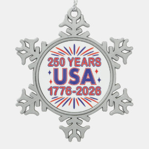 250年アメリカ合衆国 1776–2026 半クインセンテニアル スノーフレークピューターオーナメント