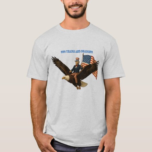 250年、アンクルサム、アメリカ国旗 Tシャツ (正面)