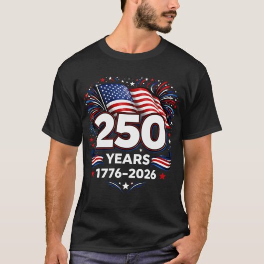250年 独立記念 愛国 花火 ブラック Tシャツ (正面)