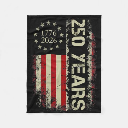 250年 1776-2026 アメリカ建国250周年 アメリカ国旗 フリースブランケット (正面)