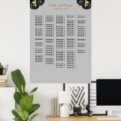 250黒と金ゴールドのフローラ結婚の座席表 ポスター (ホームオフィス)