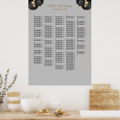 250黒と金ゴールドのフローラ結婚の座席表 ポスター (キッチン)