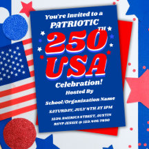 250 アメリカの祝祭 編集可能な愛国的な招待状