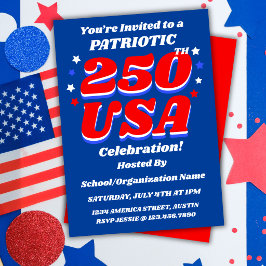 250 アメリカの祝祭 編集可能な愛国的な招待状 招待状
