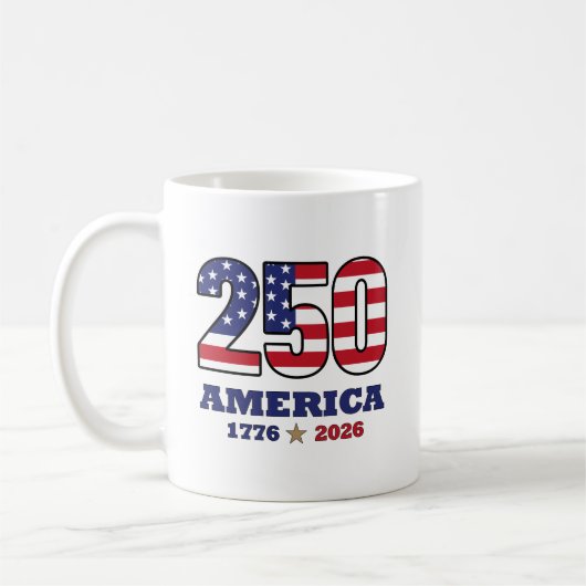 250 アメリカ愛国旗デザイン | 1776 2026 コーヒーマグカップ (左)