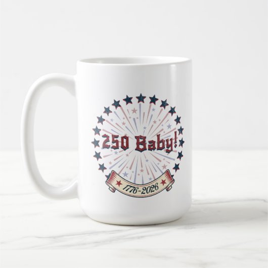 250 アメリカ生まれ 250 愛国的な花火デザイン コーヒーマグカップ (左)