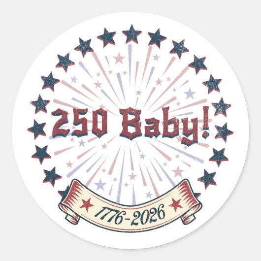 250 アメリカ生まれ 250 愛国的な花火デザイン ラウンドシール (正面)