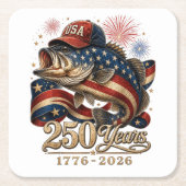 250 アメリカ 1776 2026 バス釣り アメリカ国旗 スクエアペーパーコースター (正面)