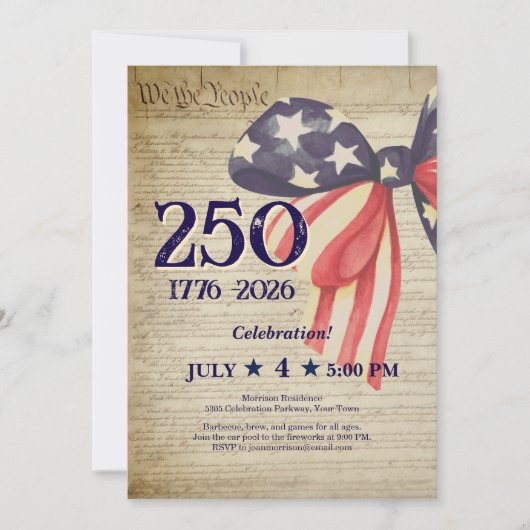 250 周年 独立記念日 愛国 USA 憲法パーティー 招待状 (正面)