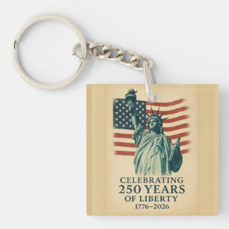 250 Anniversary Statue of Liberty Over Flag キーホルダー