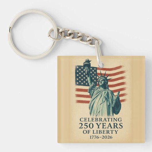 250 Anniversary Statue of Liberty Over Flag キーホルダー (正面)