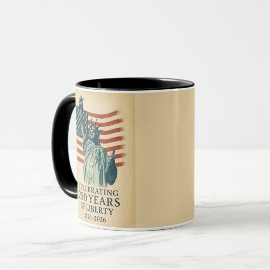 250 Anniversary Statue of Liberty Over Flag マグカップ (正面左)