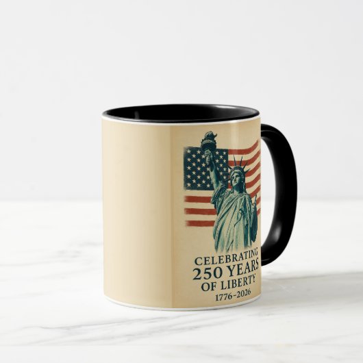 250 Anniversary Statue of Liberty Over Flag マグカップ (正面右)