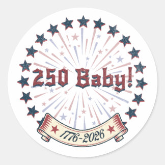 250 Baby America 250 Patriotic Fireworks Design ラウンドシール