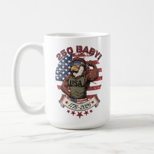 250 Baby! American Patriotic Eagle Flex 1776-2026 コーヒーマグカップ (左)