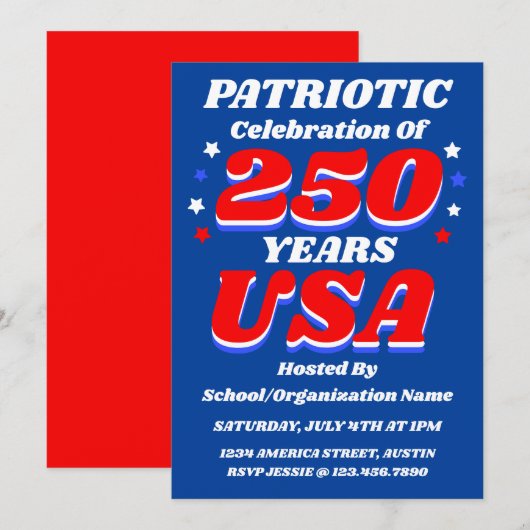 250 USA Celebration Bulk Editable Patriotic Invite 招待状 (正面/裏面)