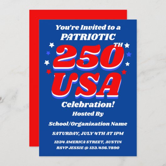 250 USA Celebration Editable Patriotic Invite 招待状 (正面/裏面)