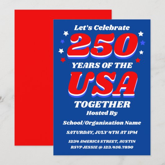 250 USA Party Customizable Patriotic Invite 招待状 (正面/裏面)