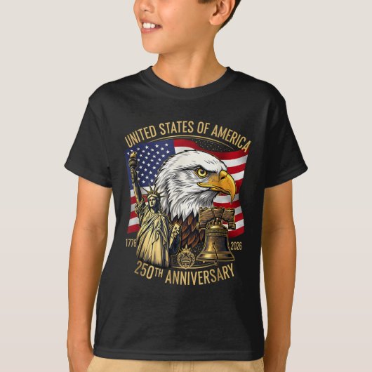 250 Years 1776-2026 250th Birthday Eagle Liberty B Tシャツ (正面)