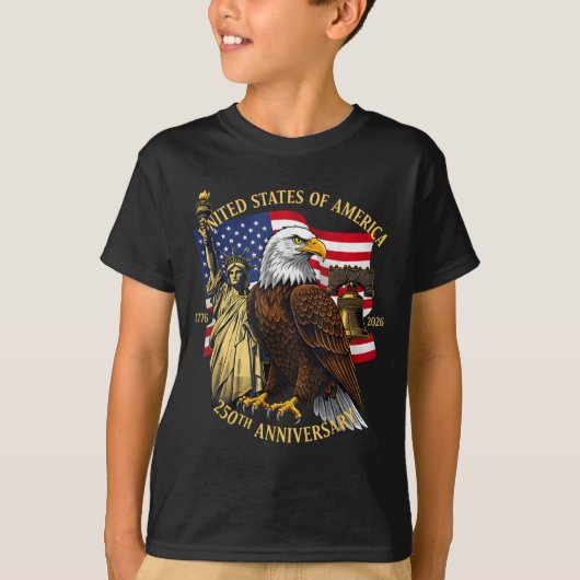 250 Years 1776-2026 250th Birthday Eagle Liberty B Tシャツ (正面)