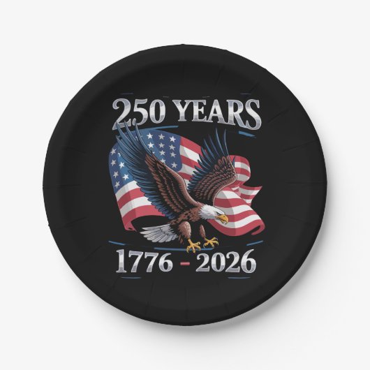 250 Years 4th Of July Eagle USA Flag 1776 2026 ペーパープレート (正面)