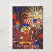 250 Years Cartoon Eagle USA Flag & Fireworks 招待状 (正面)