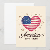 250 Years Flag Heart 1776 2026 250th 4th Of July 招待状 (正面/裏面)