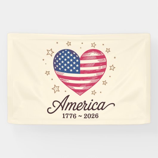 250 Years Flag Heart 1776 2026 250th 4th Of July 横断幕 (横)