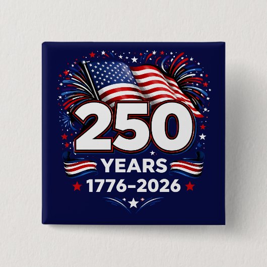 250 Years Independence Patriotic Fireworks Blue  缶バッジ (正面)