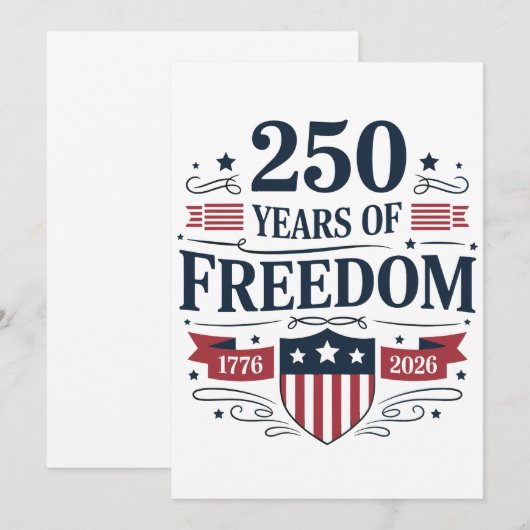 250 Years Of Freedom 1776 2026 250th 4th Of July 案内状 (正面/裏面)