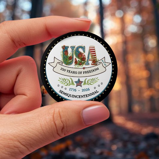 250 Years of Freedom Elegant Patriotic Star Border 缶バッジ