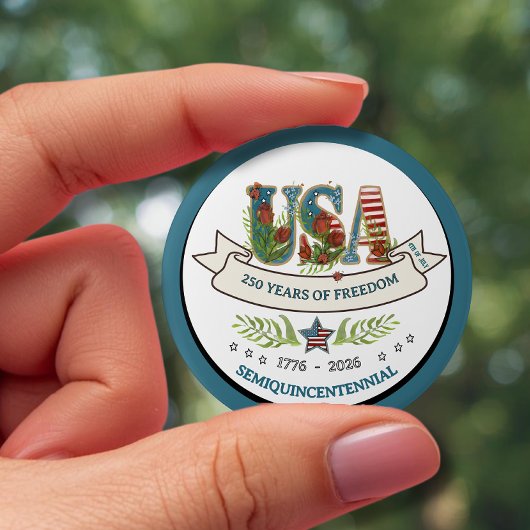 250 Years of Freedom Elegant Patriotic White Blue 缶バッジ