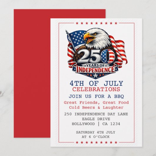 250 Years of Independence 4th of July Party 招待状 (正面/裏面)