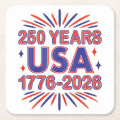 250 Years USA | 1776–2026 Semiquincentennial スクエアペーパーコースター (正面)