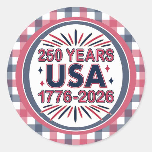 250 Years USA | 1776–2026 Semiquincentennial ラウンドシール (正面)