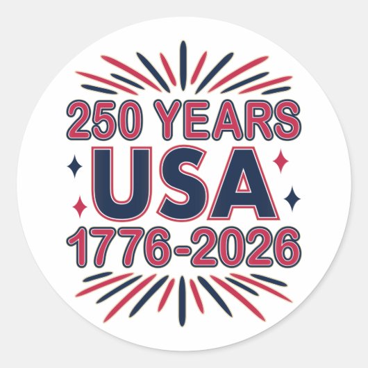 250 Years USA | 1776–2026 Semiquincentennial ラウンドシール (正面)