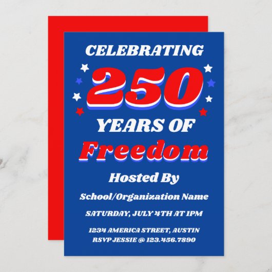 250 Years USA Editable Personalized Patriotic 招待状 (正面/裏面)