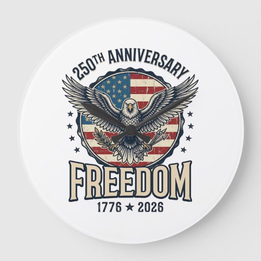 250th Anniversary Freedom Eagle Patriotic Vintage  ラージ壁時計 (正面)