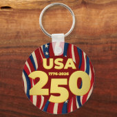 250th Anniversary Golden USA American Flag キーホルダー (正面)