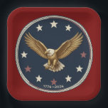 250th Anniversary Patriotic Eagle Paper Plates ペーパープレート<br><div class="desc">Celebrate 250 years of American liberty with this elegant "Purely Patriotic" commemorative paper plate. Featuring a majestic golden bald eagle encircled by 13 vintage stars and a nautical rope border, this design honors the journey from 1776 to 2026. Perfect for Semiquincentennial galas, July 4th celebrations, or veteran honor ceremonies. Customize...</div>