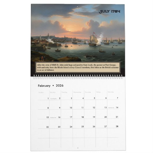 250th Anniversary -State of Rhode Island Calendar カレンダー (2月 2026)