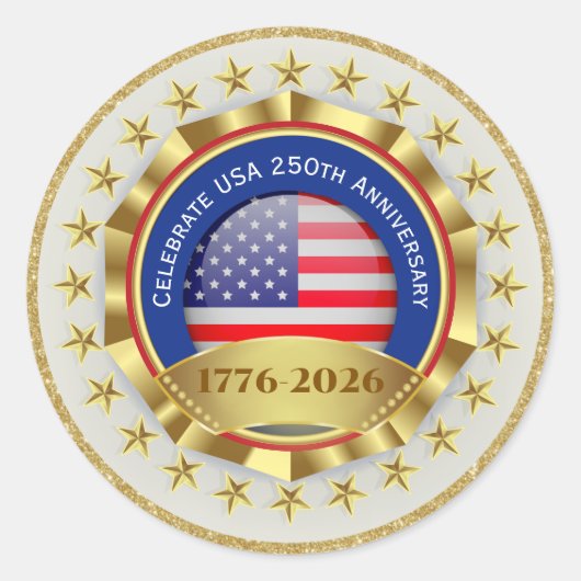 250th Anniversary USA Patriotic | 1776–2026 ラウンドシール (正面)