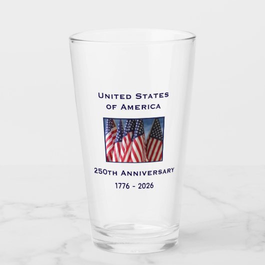 250th Anniversary USA Patriotic American Flag Pint タンブラーグラス (正面)