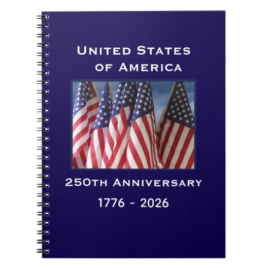 250th Anniversary USA Patriotic American Flags ノートブック (正面)