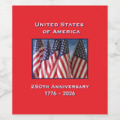 250th Anniversary USA Patriotic American Flags ワインラベル (シングルラベル)