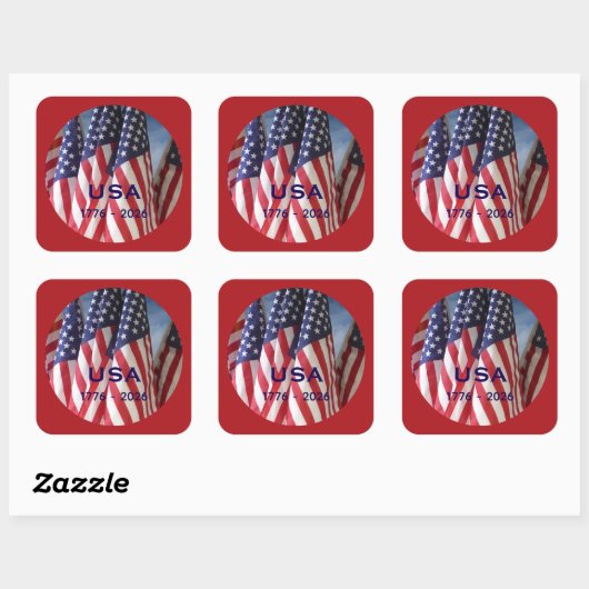 250th Anniversary USA Patriotic Flags Premium スクエアシール (シート)