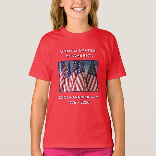250th Anniversary USA Patriotic Red Kids Tシャツ (正面)
